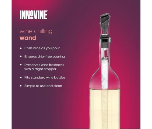 Innovine ράβδος ψύξης κρασιού από ανοξείδωτο ατσάλι με ενσωματωμένο στόμιο ροής και μαύρο πώμα (κωδικός 12033), χαρακτηριστικά και περιγραφή.