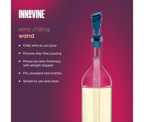 Innovine ράβδος ψύξης κρασιού 3-σε-1 με μπλε-teal στόμιο και πώμα (κωδικός 12034), προδιαγραφές.