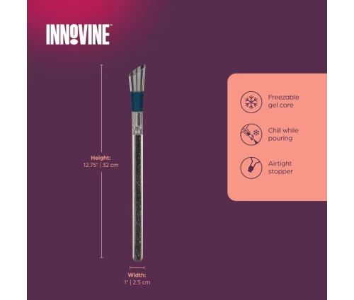 Innovine ράβδος ψύξης κρασιού 3-σε-1 με μπλε-teal στόμιο και πώμα (κωδικός 12034), διαστάσεις και φροντίδα.