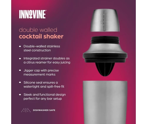 Innovine κομψό ανοξείδωτο cocktail shaker διπλού τοιχώματος με minimal σχεδιασμό (κωδικός 12041), προδιαγραφές και χαρακτηριστικά.
