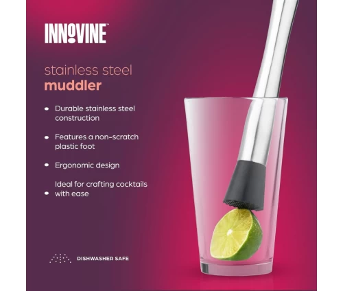 Innovine επαγγελματικό muddler cocktail από ανοξείδωτο ατσάλι με μαύρη αντιολισθητική βάση (κωδικός 12037), χαρακτηριστικά και προδιαγραφές.