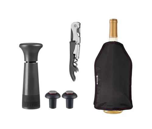 Innovine ολοκληρωμένο σετ δώρου κρασιού 5 τεμαχίων με αντλία κενού, πώματα, ανοιχτήρι και θήκη ψύξης.