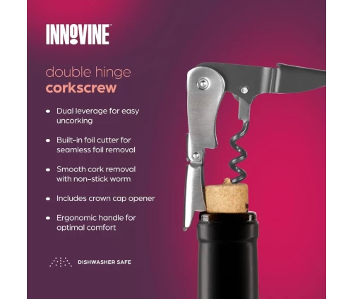 Innovine ολοκληρωμένο σετ δώρου κρασιού 5 τεμαχίων με αντλία κενού, πώματα, ανοιχτήρι και θήκη ψύξης. Προδιαγραφές τιρμπουσόν.