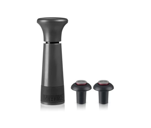 Innovine αντλία κενού αέρος για κρασί σε γκρι-μαύρο χρώμα με δύο επαναχρησιμοποιούμενα πώματα (κωδικός 12016)