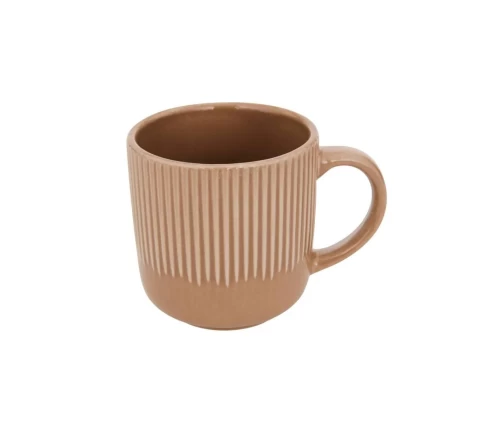 Κούπα stoneware 360 ml Secret De Gourmet 207279B σε γήινη ροζ-μπεζ απόχρωση με κάθετες ραβδώσεις