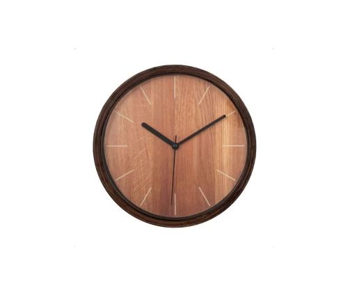 Ρολόι τοίχου Iliadis καφέ στρογγυλό με όψη ξύλου και minimal δείκτες 22εκ
