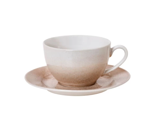 Μεγάλο φλυτζάνι και πιάτο τσαγιού/cappuccino Cryspo Trio Jupiter από stoneware σε γήινους τόνους