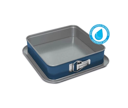 Τετράγωνη μπλε λυόμενη φόρμα ψησίματος Guardini XBake 24x24εκ. με ειδικό στεγανό πάτο Salvagoccia.