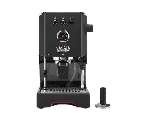 Gaggia Classic Up Black manual espresso machine με μανόμετρο οθόνη TFT και επαγγελματικό πατητήρι.