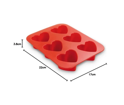 Κόκκινη φόρμα σιλικόνης Guardini Juliette με 6 θέσεις σε σχήμα καρδιάς, κατασκευασμένη στην Ιταλία, σχεδιάγραμμα διαστάσεων. 
