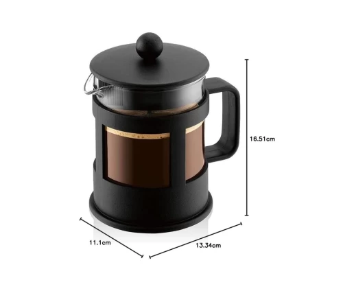 Bodum 1784-01 Kenya Πρέσα Καφέ French Press 500ml με μαύρο σκελετό, διαστάσεις.