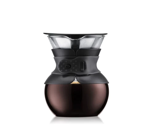 Καφετιέρα Bodum 11592-01 Pour Over με μόνιμο μεταλλικό φίλτρο και μαύρο δακτύλιο σιλικόνης.