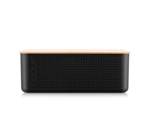 Bodum Bistro 11555-01 μεγάλη ψωμιέρα σε μαύρο χρώμα με καπάκι από φυσικό μπαμπού.