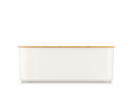 Λευκή ψωμιέρα Bodum Bistro 11555-913 με καπάκι από φυσικό μπαμπού.