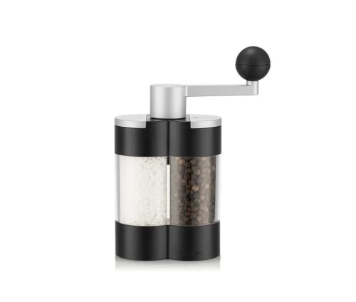Bodum Columbia 12577-01 διπλός μύλος αλατιού και πιπεριού σε μαύρο χρώμα με ασημί μανιβέλα.