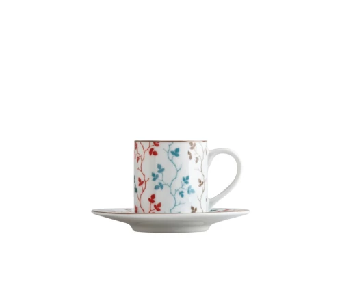 Φλιτζάνι καφέ με πιατάκι Ionia Pergola από πορσελάνη με κόκκινο, μπλε και μπεζ μοτίβο