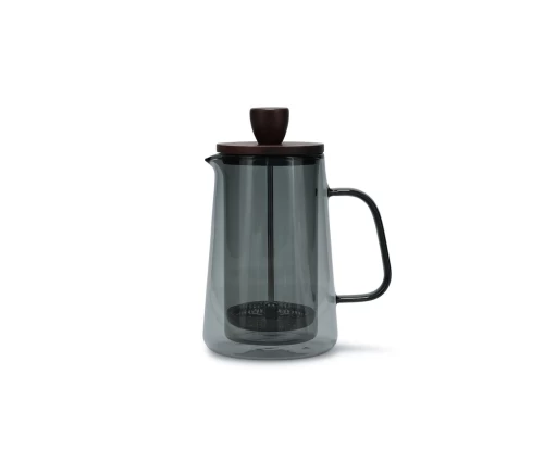 Καφετιέρα French Press Salt&Pepper Luma από γκρίζο smoked γυαλί με ξύλινο καπάκι και ανοξείδωτο έμβολο.