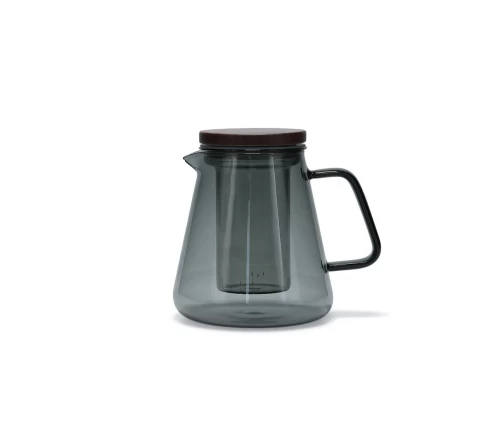 Γκρίζα ημιδιάφανη τσαγιέρα Salt&Pepper Luma με εσωτερικό γυάλινο φίλτρο εκχύλισης και ξύλινο καπάκι.