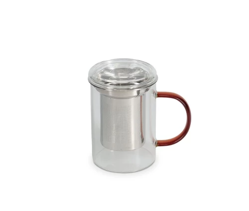 Γυάλινη κούπα τσαγιού ONA Liv 430 ml με ανοξείδωτο φίλτρο και γυάλινο καπάκι