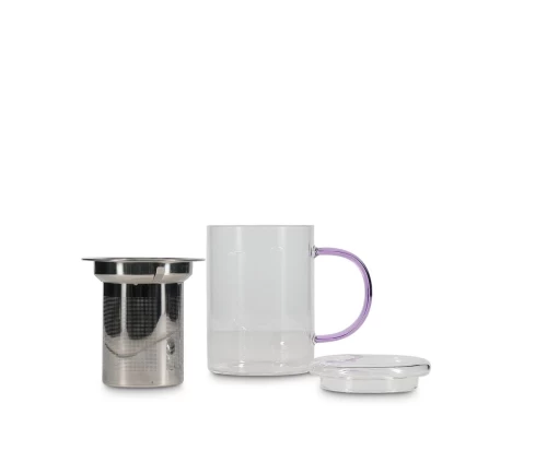 Γυάλινη κούπα τσαγιού ONA Liv 430 ml με ανοξείδωτο φίλτρο και γυάλινο καπάκι