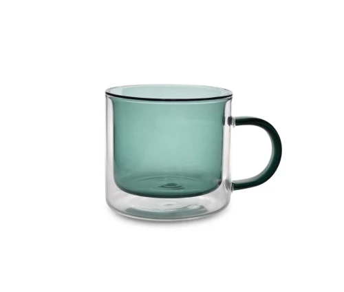 Σετ 2 πράσινα διπλότοιχα γυάλινα ποτήρια ONA Liv 27cl με χερούλι