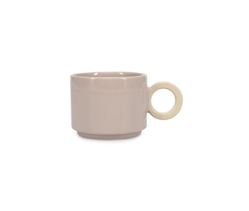 Μοντέρνα γκρι κεραμική κούπα ONA Lou 28cl με μπεζ κυκλικό χερούλι