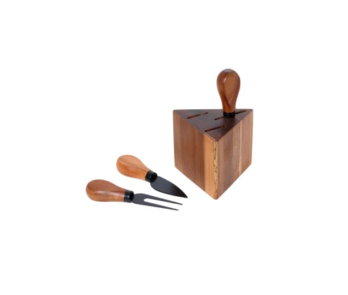 Cryspo Trio σετ 4 μαχαίρια τυριού σε ξύλινη βάση 01.00.410