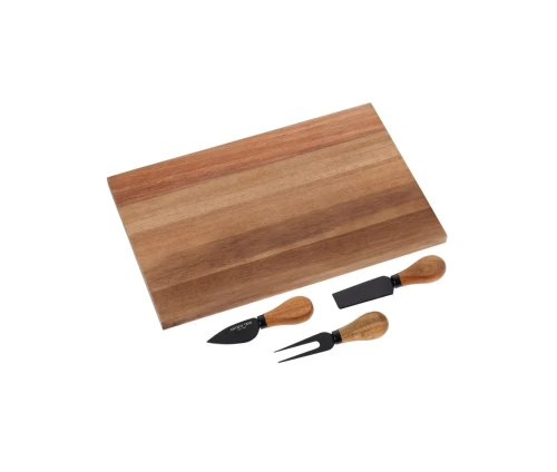 Σετ σερβιρίσματος τυριού Cryspo Trio με πλατό ακακίας και ενσωματωμένες θέσεις για τα εργαλεία