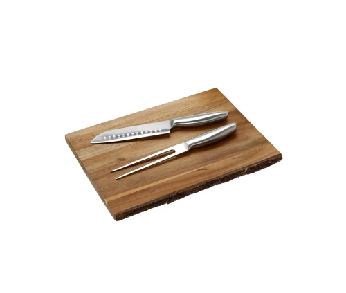 Σετ σερβιρίσματος Cryspo Trio με μεγάλο ξύλινο πλατό ακακίας, ανοξείδωτο μαχαίρι και πιρούνα