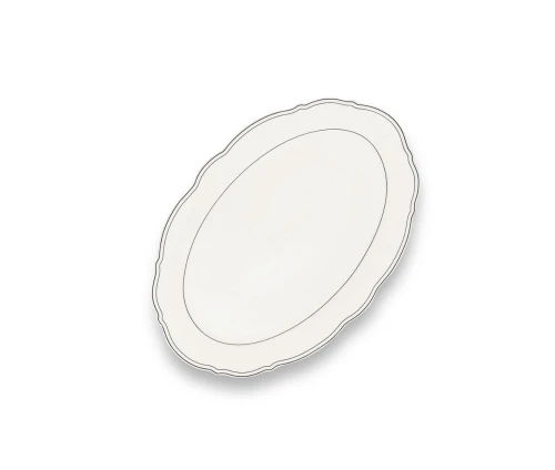 Λευκή οβάλ πορσελάνινη πιατέλα Salt&Pepper Odette με κυματιστό περίγραμμα και κομψή μαύρη ρίγα.