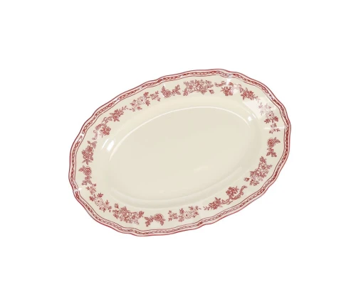 Μεγάλη οβάλ ivory πορσελάνινη πιατέλα Salt&Pepper Cyril με vintage μπορντό λουλουδάτο σχέδιο και κυματιστό τελείωμα.