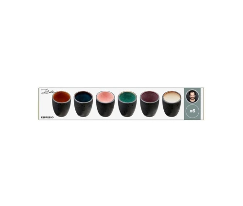 Σετ 6 χειροποίητα φλυτζάνια espresso Bitz από μαύρο stoneware 90ml Gastro Black, συσκευασία.