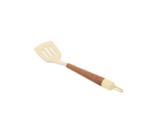 Σπάτουλα τρυπητή Estia Allure 01-37185 από σιλικόνη ivory με λαβή από ξύλο ακακίας