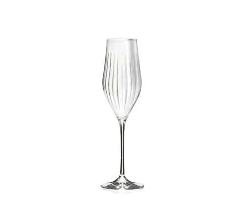 Εικόνα 1 (rcr-timeless-flute-glass-01.jpg): Κρυστάλλινο ποτήρι σαμπάνιας flute RCR Timeless Flute T23 230ml σε λευκό φόντο.