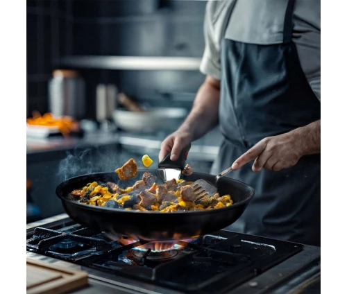 Τηγάνι Tefal Ingenio Excellence πάνω σε φλόγα εστίας υγραερίου, μαγείρεμα σε εστία υγραερίου