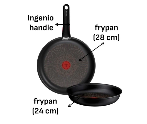 Διαστάσεις σετ Tefal Ingenio: Τηγάνι 28cm, Τηγάνι 24cm και λαβή