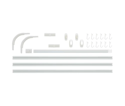 Πλήρης παρουσίαση (flat lay) όλων των εξαρτημάτων, ραγών και κρίκων του λευκού σετ Sealskin Easy Roll.