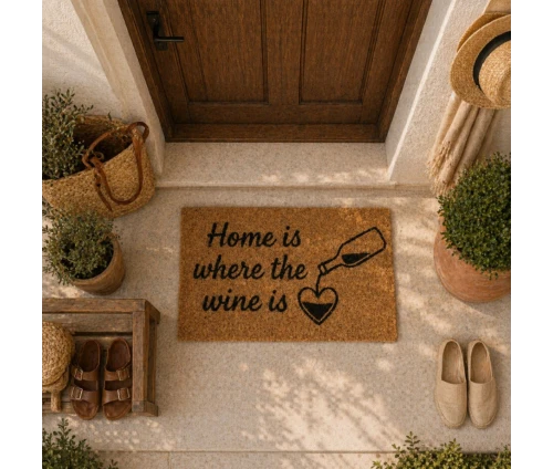 Πατάκι εισόδου MRShome 59x39cm με σχέδιο Home is where the wine is, σε κεντρική είσοδο 