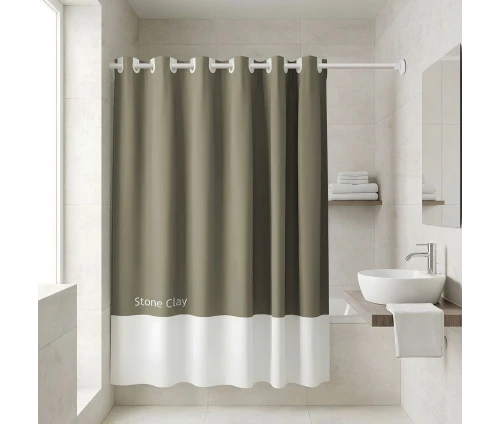 Αδιάβροχη κουρτίνα μπάνιου Estia Tone Lab Stone Clay 180x194 εκ. σε μοντέρνο μπάνιο