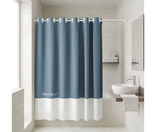 Αδιάβροχη κουρτίνα μπάνιου Estia Tone Lab Opal Blue 180x194 εκ. σε μοντέρνο μπάνιο