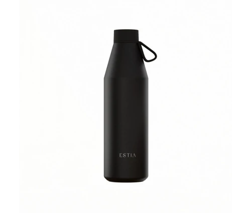 Μαύρο ματ ανοξείδωτο θερμός παγούρι Estia Flow Save The Aegean 800ml σε λευκό φόντο.