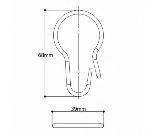 Διάγραμμα διαστάσεων 39mm x 68mm μεταλλικού κρίκου κουρτίνας μπάνιου MRShome