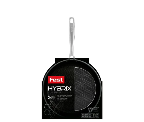 Το τηγάνι Fest Hybrix 24cm με τη συσκευασία του, που τονίζει την τεχνολογία 3-Ply.