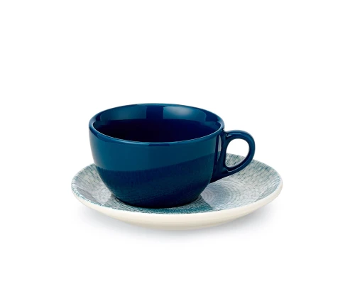 Μπλε φλιτζάνι cappuccino 230ml με διακοσμημένο πιατάκι Cryspo Trio Capri 47.140.16