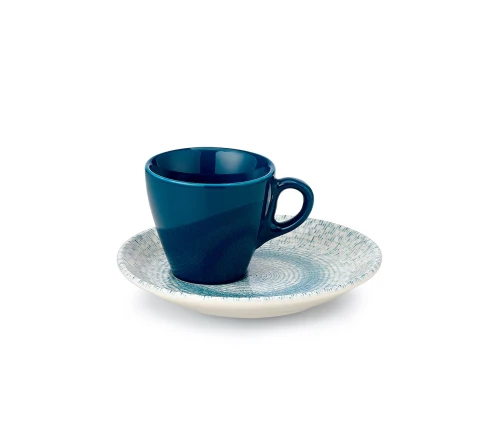 Μπλε φλιτζάνι espresso 100ml με διακοσμημένο πιατάκι Cryspo Trio Capri 47.140.17
