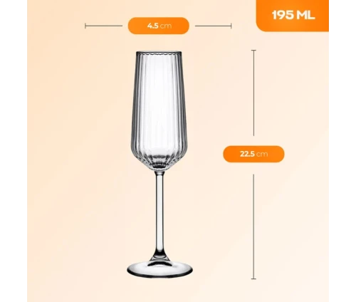 Διαστάσεις ποτηριού σαμπάνιας Pasabahce Allegra Focus 195ml ύψος 22.5cm