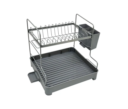 Μεταλλική διώροφη πιατοθήκη Ankor 843602 σε γκρι χρώμα με δίσκο και κουταλοθήκη