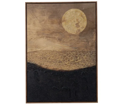 Αφηρημένος πίνακας σε καμβά Zen Collection με γήινα χρώματα, μαύρο και χρυσό, με κορνίζα.
